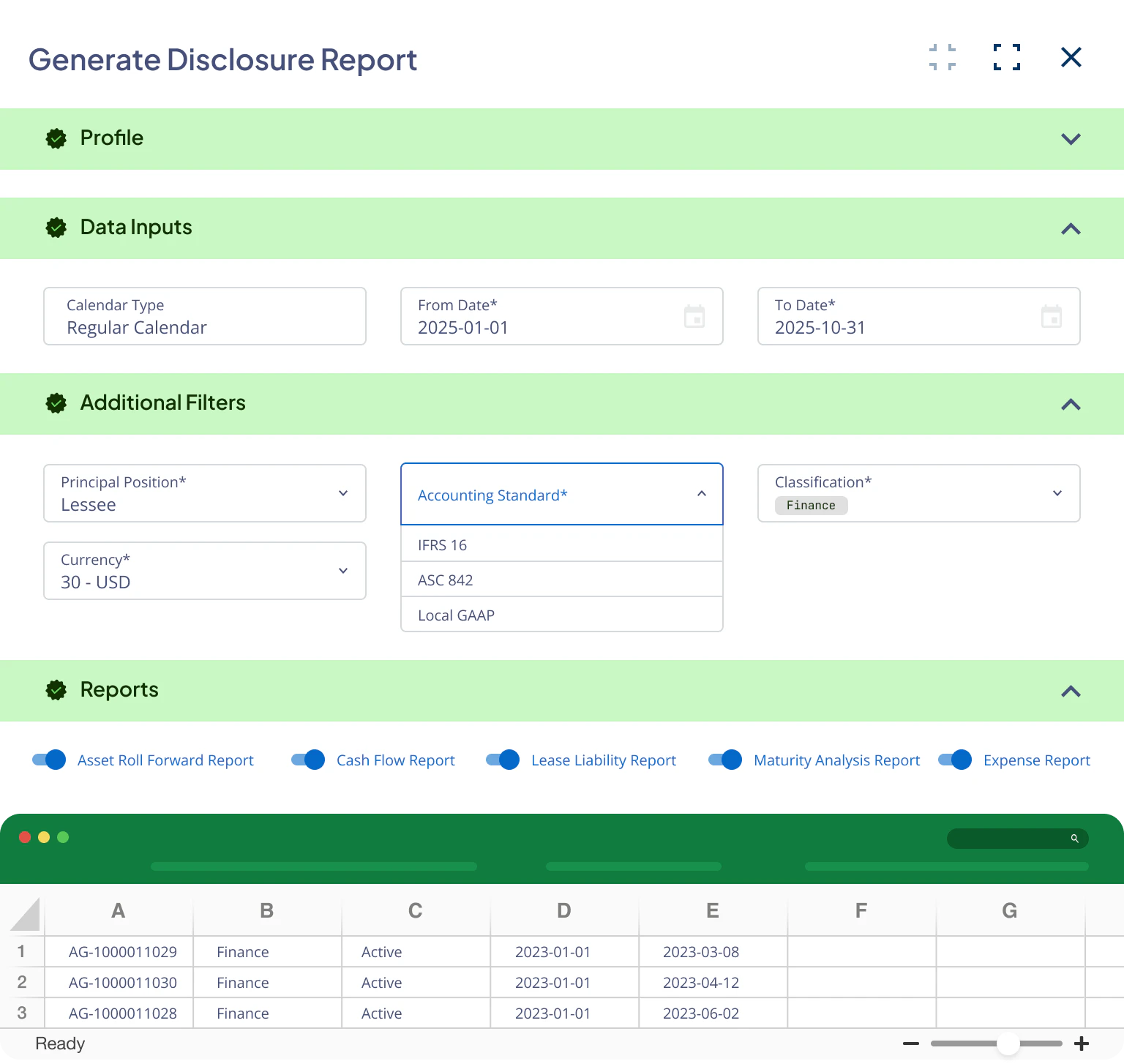 screenshot of Nakisa Lease Accounting